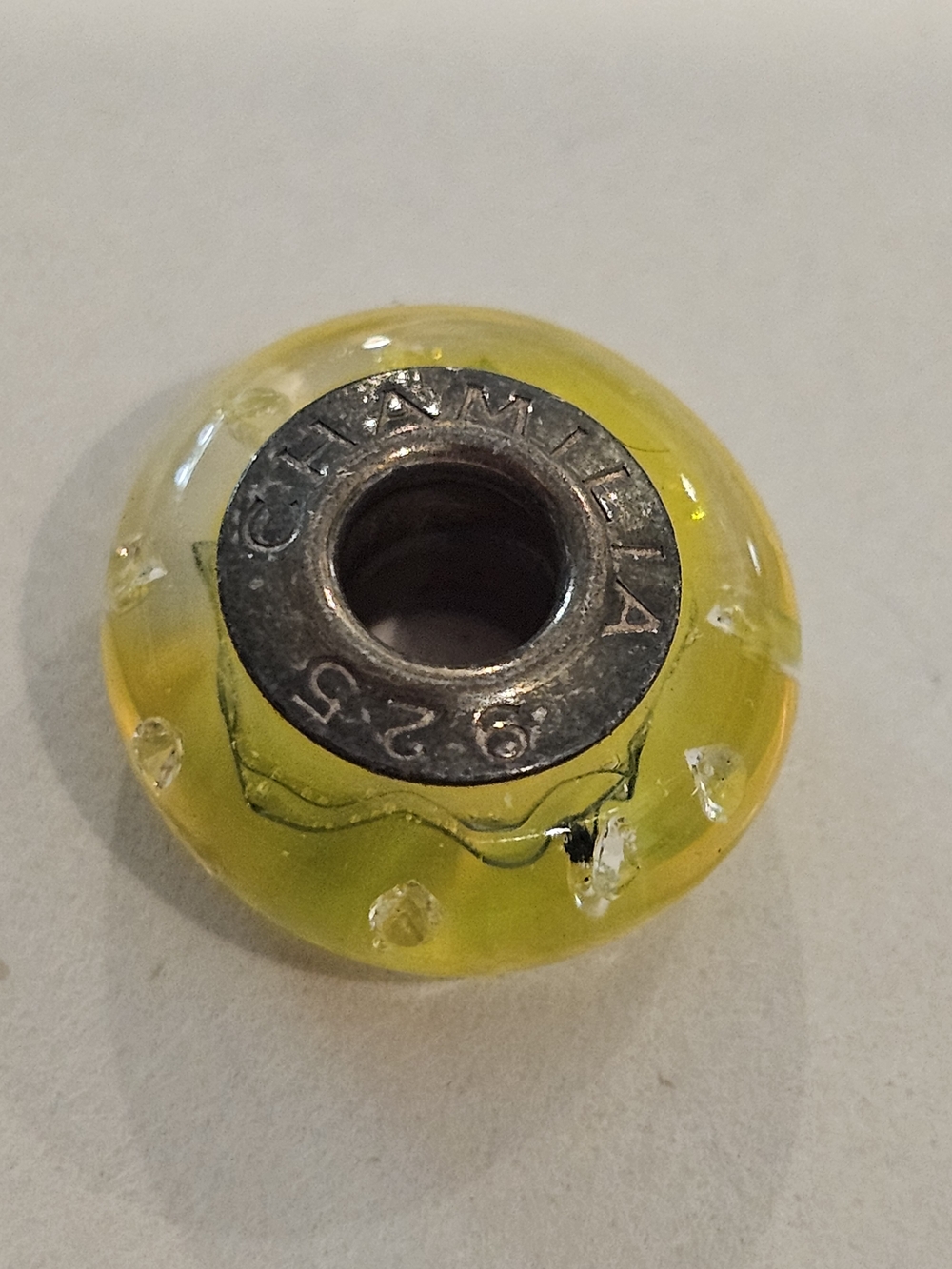 Chamilia Retired City Lights Yellow Steel Murano Glass & Sterling Silver Charm